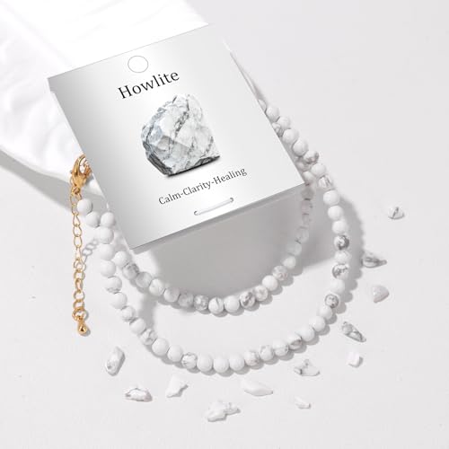 Crystal Choker Necklaces for Women,4mm Handmade Natural Stone Choker Beaded Necklace Healing Crystal Necklace Gemstone Bead Necklaces for Women - color: Howlite