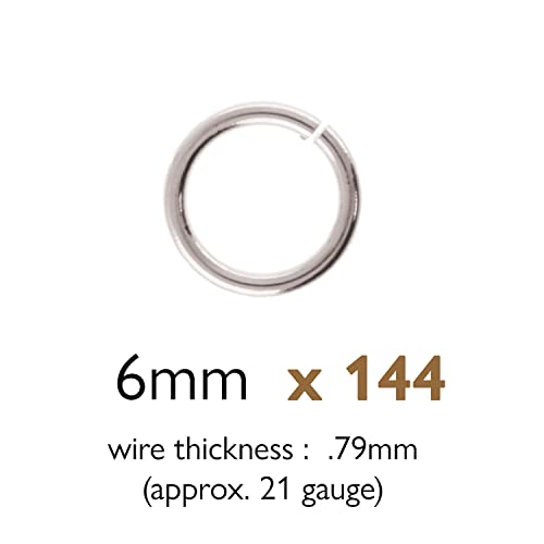 The Beadsmith Open Jump Rings – 6mm, Silver Plated, 18-Gauge Wire Thickness, 144 Pieces – Findings for Making Keychains, Charms, Chain Mail and Body Jewelry - color: Silver, size: 6mm - 18 Gauge