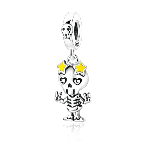 925 sterling silver Bead Charm for Pandora bracelets and Necklaces - Cute Heart Animal Ocean Pendant Bead Charms with Cubic Zirconia Mother's Day Jewelry Making DIY Gifts for Women Wife/Girlfriend - color: Skeleton Man Pendant