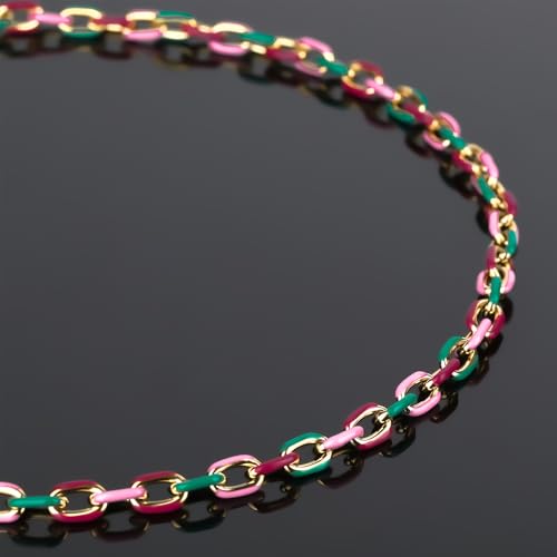 UMAOKANG 2 Meters Colorful Enamel Chain for Jewelry Making Gold Plated Stainless Steel Paperclip Jewelry Chain Roll with Jewelry Findings - color: Pink Green Mixed