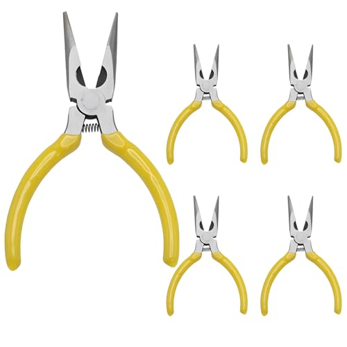5 Pcs 5" Needle Nose Pliers, Long Nose Pliers Set with Side Cutter,Mini Fine Needle Nose Pliers with Comfort Grip, Precision Small Needle Nose Plier for Electronics, Craft, Jewelry Making