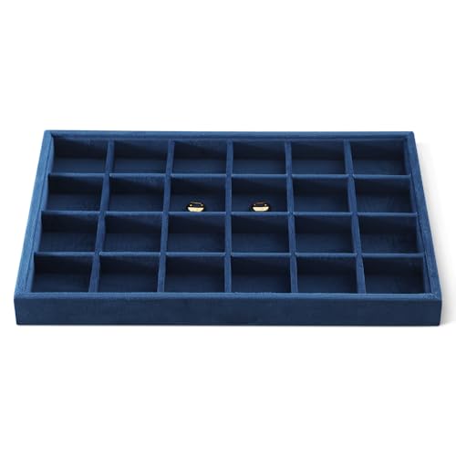 Velvet Stackable Jewelry Display Tray, 24 Grid Earring Ring Storage Tray, Drawer Divider Jewelry Accessories Organizer Plate (Blue) - color: Blue, size: 24 Slot Tray