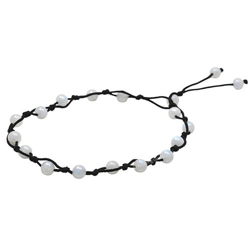 Amazing Gemstone Crystal Anklet Ankle Bracelets for Women - Waterproof Beaded Healing Crystal Anklets, Plus Size Chakra Gemstone Bead Anklet - color: Rainbow Moonstone, style: Hand Knotted