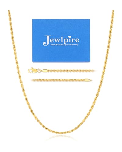 Jewlpire Silver Rope Chain/14k Gold Plated Chain Necklace for Men, 2.5mm 3mm 4mm Chains for Men Women, Stainless Steel Necklace Chains, Mens Necklaces 16 18 20 22 24 26 Inch - color: 2.5mm-14k Gold Plated, size: 20 Inch
