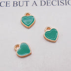 200 pcs Tiny Heart Enamel Charm Gold Plated Alloy Love Pendant Bracelet Earring Keychain Jewelry Crafts 6x8mm - color: Green
