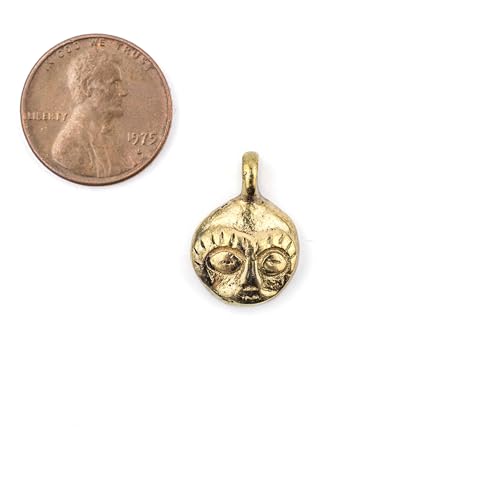 The Bead Chest African Brass Mask Charm Pendant (19x14mm): Genuine West African Mask Design for DIY Jewelry & Necklaces - color: Brass, size: Round Charm (19x14mm)