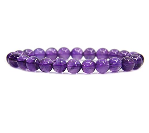 Angelstones Handmade Natural Healing Gemstone 8mm Round Beads Stretch Crystal Bracelet 7 Inch Unisex - color: Dream Light Amethyst