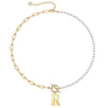 Yoosteel Pearl Initial Necklace for Women, Dainty Pearl Chain Choker Initial Necklaces for Women Toggle Clasp Paperclip Link Chain Necklace Jewelry Gifts - color: Gold, style: R