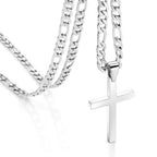CaptainSteeL Cross Necklace for Men - Stainless Steel Silver/Gold Plain Cross Pendant Necklace Simple Jewelry Gifts, 20/22/24/26 Inches 3:1 Figaro Link Chain 4/5/6mm Width - size: 20inch, style: 6mm Silver