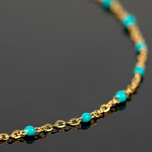 UMAOKANG 33ft/10m Turquoise Enamel Bead Chains for Jewelry Making Gold Plated Stainless Steel Jewelry Chain Roll - color: Gold-Turquoise Enamel