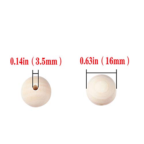 200Pcs 16mm Wood Beads Round Wooden Spacer Beads Unfinished Natural Wood Loose Beads - size: 16