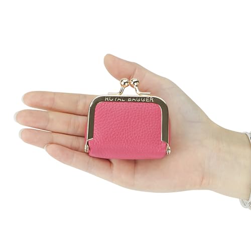Royal Bagger Genuine Cow Leather Mini Jewelry Box Women's Coin Purse Solid Color Kiss Lock Change Pouch Casual Style Small Storage Bag for Women 1894 (Lake Green) - color: Lake Green