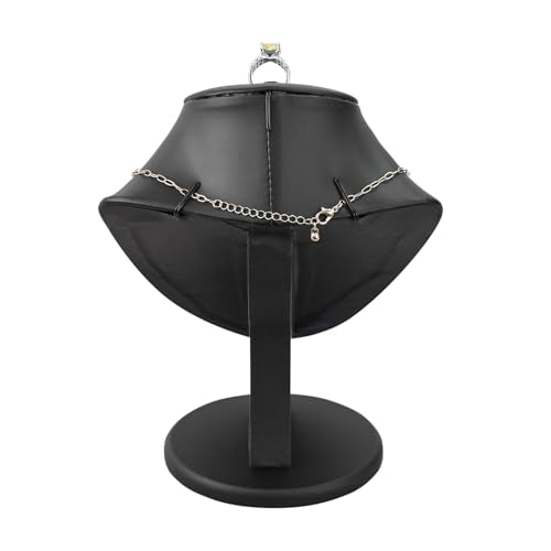 MOOCA Jewelry Display Necklace Chain Bust Display Holder Stand, Necklace Mannequin Bust, Jewelry Stand, Black PU Faux Leather - color: Black PU Faux Leather