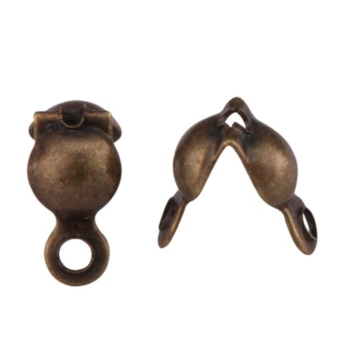 100pcs Clamshell Calotte Bead Tip 8mm Crimp End Caps Tarnish Resistant Antique Bronze 2 Closed Rings (4mm Cup) for DIY Craft Jewelry Making CF48-4