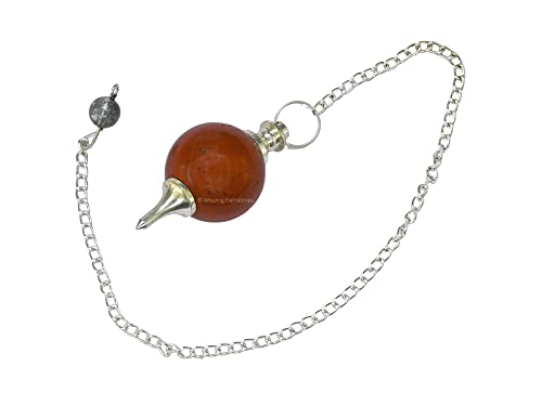 Amazing Gemstone Red Jasper Crystal Ball Pendulum for Divination - Dowsing Pendulum Necklace with Chain and Quartz Bead for Reiki Healing and Crystal Grid Meditation - color: Red Jasper