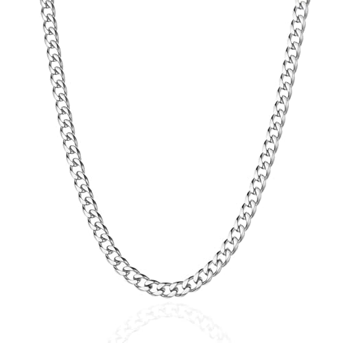 3.5mm/5mm Silver Stainless Steel Cuban Link Chain Necklace Jewelry for Men, 18-26 Inches - size: 20 Inches, style: 5mm-Silver