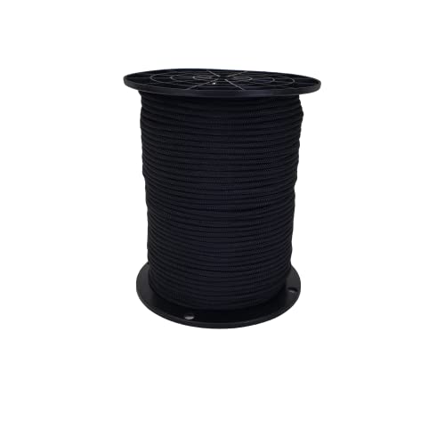 3/16" Black Shock Cord, Marine Grade Polyester Bungee Cord, 500 ft Spool, UV Resistant Elastic Rope - size: (#6) 3/16" x 500 feet