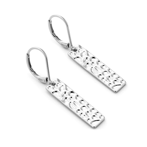 ALEXCRAFT 925 Sterling Silver Dangle Earrings for Women, 14K Gold Plated French Leverback Earrings, Hypoallergenic Lightweight Statement Hammer Square Bar Long Drop Earing for Women Trendy Jewelry - color: SilverC