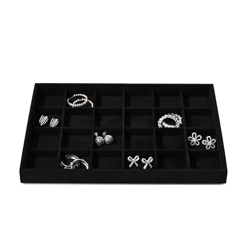24 Girds Microfiber Jewelry Tray Ring Earring Drawer Organizer Holder for Storage Display (Black) - color: Black, size: 24 Grid