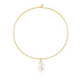 Aobei Pearl 18K Gold Plated Cuff Choker Necklace for Women Chunky Wire Chain Collar Jewelry - style: Round Wire Baroque Pearl