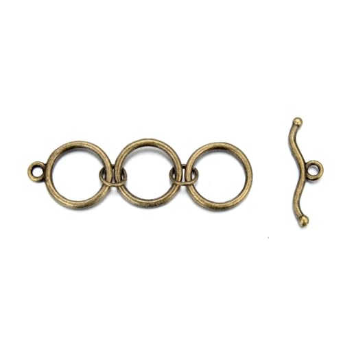 Adabele 20 Sets Adjustable 3-Ring Toggle Clasp 14.3mm T-Bar Closure Tarnish Resistant Antique Bronze for Necklace Bracelet Craft Jewelry Making MC-AF64 - size: 14.3mm Adjustable Toggle
