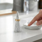 Marble Ring Stand for Nightstand Table Cute Jewelry Holder for Men Wedding Ring Display Stand for Kitchen Dish for Bathroom Sink Single Cone Tower Shape Mens Decorative Jewelry Holders