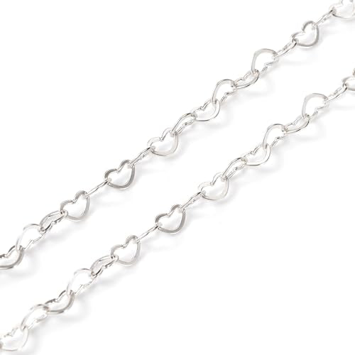 Craftdady 1M 925 Sterling Silver Heart Link Chain 3x4mm Soldered Necklace & Bracelet Unisex Fashion Chains for Men & Women DIY Earring Jewelry Making - color: Sterling Silver-Heart, size: 3x4mm