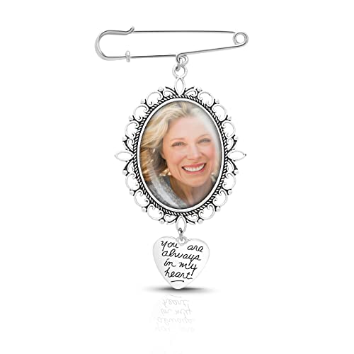 1PCS DIY Wedding Bouquet Photo Charm Pin Brooch Making Kit - Single Lacy Frame Wedding Charm Oval Glass Cabochons Picture Frame with Pendant
