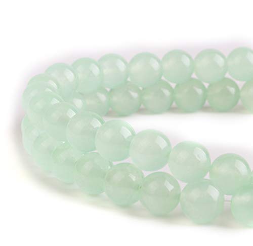 RayLineDo® 48Pcs 8mm Natural Light Green Jade Stone Round Beads Loose Beads Wholesale for Jewelry Making - color: Light Green Jade, size: 8mm