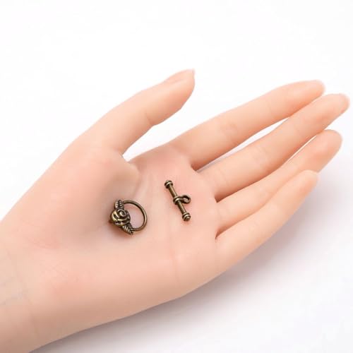 Adabele 20 Sets Rose Flower Toggle Clasp 19mm (0.75 Inch) T-Bar Closure Tarnish Resistant Antique Bronze for Necklace Bracelet Craft Jewelry Making MC-AF61 - size: 19mm Rose Flower Toggle