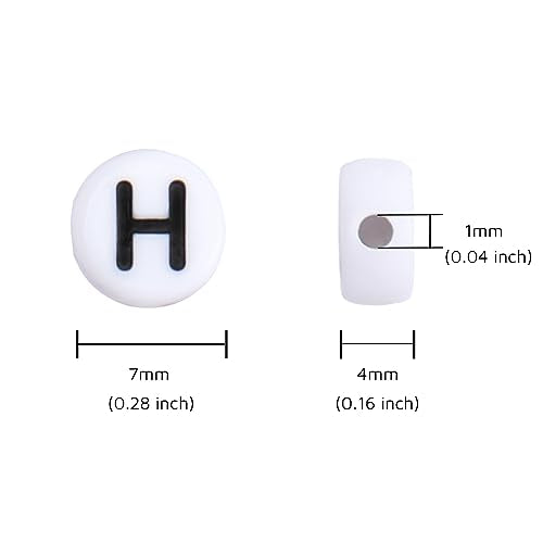 100Pcs Letter Beads 4x7mm White Round Acrylic Alphabet Beads Letter H Beads for Jewelry Making DIY Bracelets Necklaces Key Chains - color: H 100Pcs