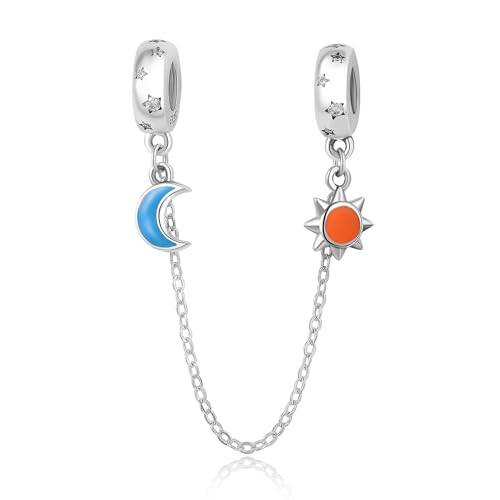 Spacer Stopper Beads for Bracelets & Necklaces, 925 Sterling Silver Beads | Smooth & Pave Cubic Zirconia (White, Blue, 18K Gold Plated) | Anti-Slide Separator Charms S925 Women Jewelry - color: Sun and Moon-Bead Charms