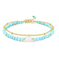 Peridot Stand Silver Gold Bracelets, Handmade Birthstone Stack Bracelet Crystal Gemstones Bead Chain Gift for Women, 8" - color: Gold-Turquoise Pearl