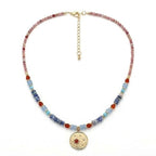 Handmade Natural Gemstone Beaded Necklace for Women, Cultured Freshwater Pearl Choker with Adjustable Extension Chain, Boho Healing Crystal Jewelry Collection - color: f Colorful