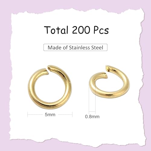 DanLingJewelry 200 pcs 304 Stainless Steel 21 Gauge Open Jump Rings 5mm for Jewelry Making Connectors Jewelry Finding Golden Color - color: 200 pcs - ф5mm δ 0.8mm - Golden