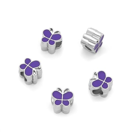 40pcs Purple Enamel Butterfly Symbol of Transformation Large Hole Animal Beads (Hole 4.5mm) Antique Silver for Earrings Bracelet Necklace Anklet Jewelry Making MEC-A12 - size: Butterfly (Enamel)