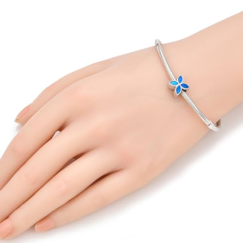 40pcs Four-Clover Flower Large Hole Blue Enamel Loose Beads (4.5mm Hole) Antique Silver Metal Spacer for DIY Craft Jewelry Making MEC-E4 - size: Blue Enamel Four-Leaf Flower