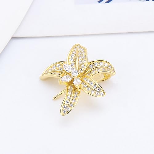 Sterling Silver Gold Plated CZ Leaf Bail Pin Pendant Fitting for Pearl Jewelry, Design Pendant Mount for Women DIY Jewelry Making