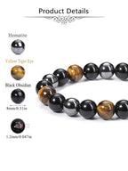 Jovivi 100pcs 8mm Round Stone Beads Mixed - Tiger Eye, Obsidian, Hematite - Polished - Genuine - For Jewelry Making & Crafting - color: Triple - Tiger Eye+Black Obsidian+Hematite