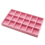 Velvet Jewelry Organizer Trays Pink Stackable Jewelry Storage Display Tray with Removable Dividers, 18 Grids - color: Pink
