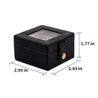 Small Leather Jewelry Box with Glass Top Mini Ring Display Case with 4 Slots for Selling Gift for Girls and Women (Black) - color: Black