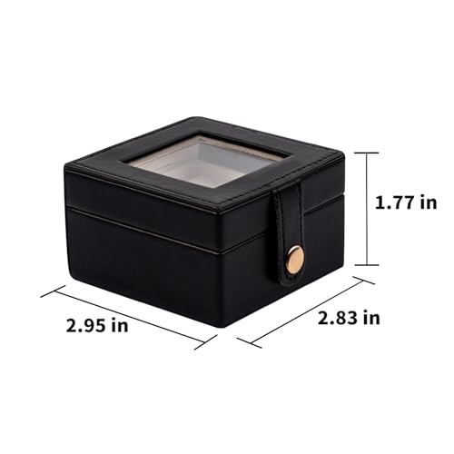 Small Leather Jewelry Box with Glass Top Mini Ring Display Case with 4 Slots for Selling Gift for Girls and Women (Black) - color: Black