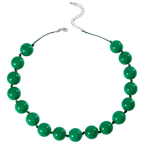 Caiyao Bohemian Colorful Acrylic Round Beaded Choker Necklaces Handmade Adjustable Resin Beads Clavicle Rope Necklace for Women Men Ethnic Costume Party Vacation Jewelry Gifts - color: Green