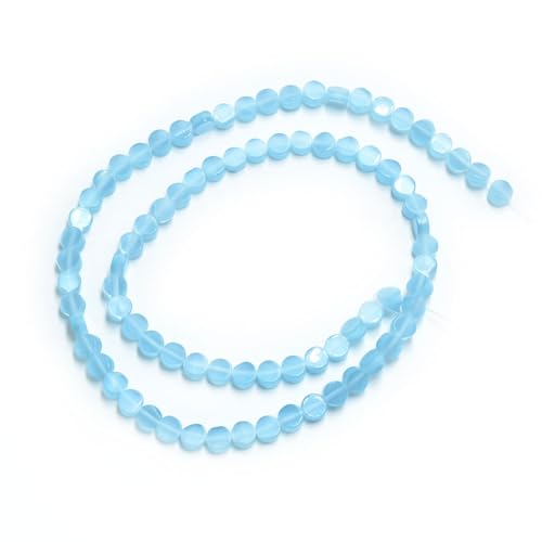 79pcs 5mm Sky Blue Cat's Eye Coin Stone Loose Gemstone Beads Semi-Precious Craft Supplies for DIY Jewelry Making - color: Coin5mm Sky Blue