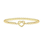 Mothers Day Gifts - Beaded Bracelets for Women 14K Silver Gold Plated Stretch Handmade Ball Bracelets Cute Charm Bracelet Dainty Stackable Cross Heart Bow Wave CZ Circle Trendy Jewelry Easter Gifts - color: knot-heart