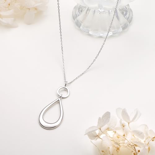 Long Necklace Sterling Silver Larait Bar Y Lariat Long Chain Drop Adjustable Necklace Gift for Her, 30" - style: Long Chain Teardrop Necklace