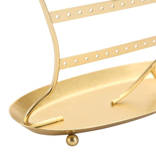 NIKKY HOME Cat Earring Holder Hanging Organizer Stand Metal Jewelry Tree Table Top Ear Stud Holder Tower Rack with Ring Tray and Hook for Girls (56 Holes), Gold