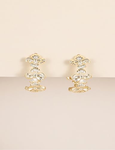 Mameloly Flower Earrings for Women Dainty 14K Gold Plated White Freshwater Pearl Stud Earrings Hypoallergenic - color: Lilac