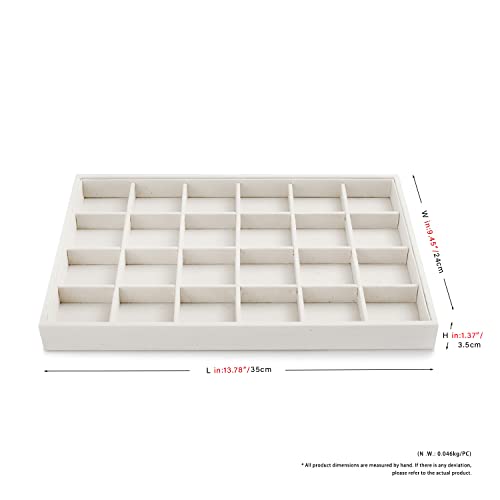 24 Girds Linen Jewelry Tray Earring Organizer Tray Ring Earrings Holder Jewelry Drawer Organizer Storage Display (White) - size: 24 Grid
