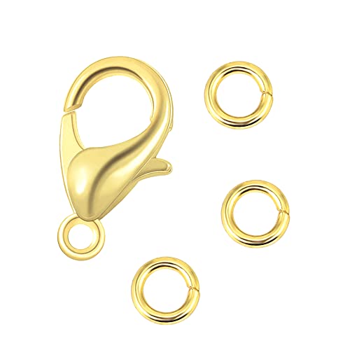 Wholesale Pack- Gold Plated 50 PCS 9mm Small Lobster Clasps and 100 PCS 4mm Open Jump Rings for Jewelry Making & Finding